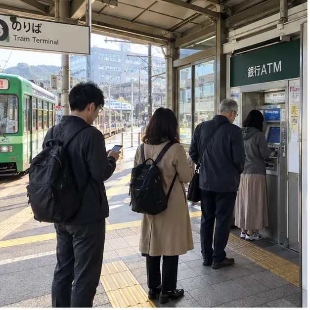 日本のATMに並ぶ人々